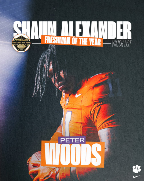 Clemson's Peter Woods Nominated for Shaun Alexander Freshman of the