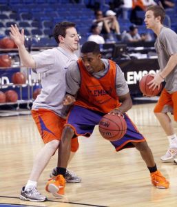 The Clemson men's basketball team participated in a press conference and open practice at the St. Pete Times Forum in Tampa, FL on Wednesday, March 16.