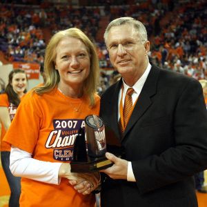 2007 ACC Volleyball Coach-of-the-Year Jolene Jordan Hoover with Athletic Director Dr. Terry Don Phillips