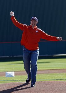 Head Men's Basketball Coach Brad Brownell threw out the first pitch prior to Sunday's game.