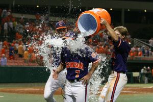 Head Coach Jack Leggett received a celebratory Gatorade bath after the Tigers claimed the regional title.