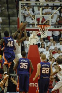James Mays blocks shot of James Gist (Photo by Zachary Hanby)