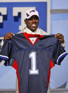 Clemson running back C.J. Spiller holds up a jersey after he was selected as the ninth overall pick by the Buffalo Bills in the first round of the NFL football draft at Radio City Music Hall Thursday, April 22, 2010, in New York. (AP Photo/Jason DeCrow)