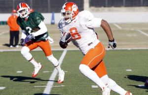 The Tigers practiced on the artificial surface at the Carolina Panthers practice facility on Tuesday afternoon.