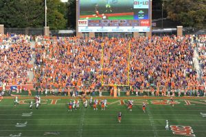 fans cheer on the hill during TD catch