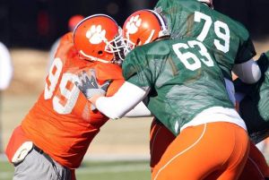 The Tigers practiced on the artificial surface at the Carolina Panthers practice facility on Tuesday afternoon.