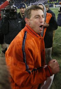 Head Coach Dabo Swinney gets doused with Gatorade following the Tigers' win over Kentucky in the Music City Bowl.