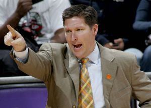 Clemson coach Brad Brownell yells instructions to his team in the first half. (AP Photo/Phil Sears)