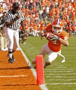 Tyler Grisham stretches for the endz one but comes up short of the goal line against Wake Forest during the second half. (AP Photo/Patrick Collard)
