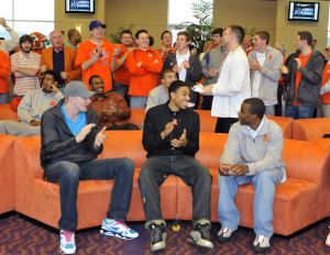 The Tiger basketball team, staff and fans gathered at the WestZone Club on Sunday evening for an NCAA Selection Show Viewing Party.