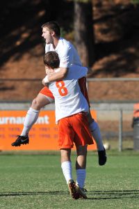 Austin Savage and Riley Sumpter goal celebrate
