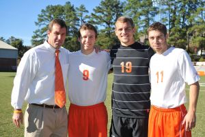 Head Coach Mike Noonan with Seniors Tommy Drake, J.D. Spearman and Eric Cava