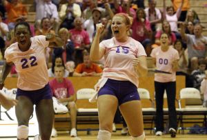 Mo Simmons and Hannah Brenner celebrate