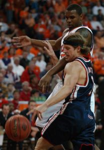 Trevor Booker defends Mississippi's Todd Abernethy while defending in a second-round NIT game in Clemson, S.C., Monday, March 19, 2007. (AP Photo/Independent-Mail, Sefton Ipock)