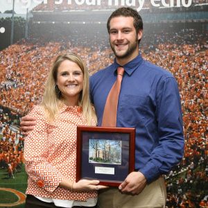 Head Diving Coach Leslie Hasselbach and Tiger Pride Award Winner Matt Balderston