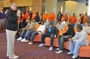 The Tiger basketball team, staff and fans gathered at the WestZone Club on Sunday evening for an NCAA Selection Show Viewing Party.