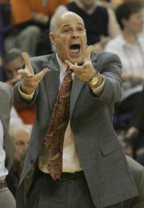 Virginia Tech's coach Seth Greenberg reacts to an officials call during the first half in Clemson, S.C. (AP Photo/Mary Ann Chastain)