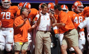 dabo swinney, brad brownell and jack leggett at the rock, top of the hill, pregame
