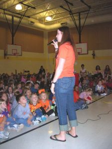Rachel Sparks and Meggie Mizelle (swimming and diving) and Lauren Taylor (cheerleading) visited Honea Path Elementary School on Friday, October 16 to hold Be A T.I.G.E.R! assemblies for the schools' kindergarten, first and fourth grade students.