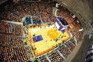 court looking down from rafters