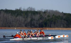 The Clemson rowing team took first place in all four races against Northeastern on Saturday morning on Lake Hartwell.