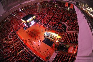 court looking down from rafters