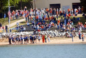 fans crowd on beach