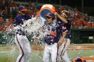Head Coach Jack Leggett received a celebratory Gatorade bath after the Tigers claimed the regional title.
