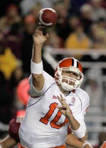 Clemson quarterback Cullen Harper passes the ball in the third quarter.