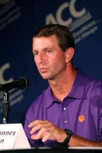 Dabo Swinney talks to the television media at the 2011 ACC Football Kickoff on Monday in Pinehurst, NC.