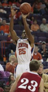 Cliff Hammonds shoots the ball against Gardner-Webb's Aaron Linn during the first half. (AP Photo/Patrick Collard)