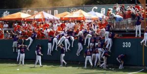 team postgame celebrate right field fence