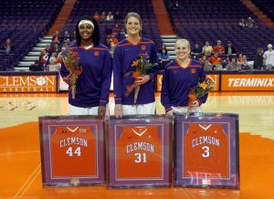 Seniors Lauren Couch (3), Lindsey Mason (31), and Shaniqua Pauldo (44)