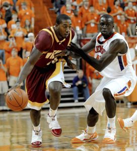 Winthrop's Chad DeWitt (23) drives against Clemson's Jerai Grant (45) during the second half of an NCAA college basketball game Monday, Nov. 23, 2009, at Littlejohn Coliseum in Clemson, S.C. Clemson defeated Winthrop 102-66. (AP Photo/Richard Shiro)