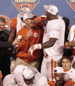 Head Coach Dabo Swinney and Andre Branch
