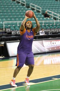 Shaniqua Pauldo (44) at Greensboro Coliseum in prep for 2012 ACC Tournament on Feb. 29, 2012.