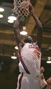 Clemson's Jerai Grant shoots against Mayaguez, in a game in the San Juan Shoot Out, in Guaynabo, Puerto Rico, Thursday, Dec. 20, 2007. (AP Photo/Brennan Linsley)
