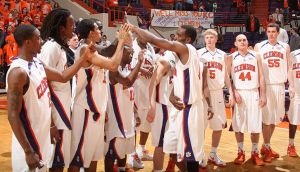 K.C. Rivers and team postgame alma mater