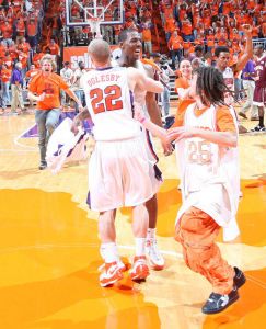 Terrence Oglesby and Sam Perry celebrate postgame