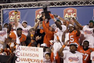 The Tigers celebrate their ACC title.