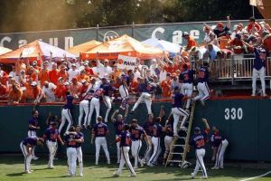 team postgame celebrate right field fence