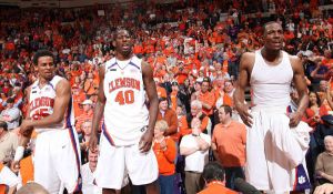 seniors cliff hammonds, james mays and sam perry on scorers table postgame senior day