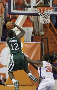 Charlotte's Leemire Goldwire shoots against Clemson's Trevor Booker during the second half.