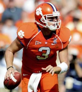 Clemson's Willy Korn (3) scrambles out of the pocket during the first quarter.