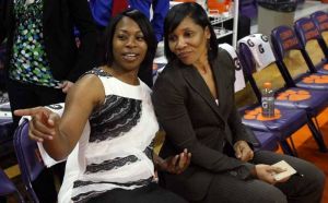 Head Coach Itoro Coleman and Assistant Coach Karleen Thompson pregame