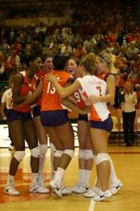 huddle team celebration after point