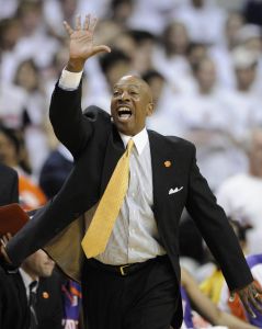 Clemson head coach Oliver Purnell yells from the sidelines during the first half (AP Photo)