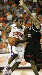 Clemson's K.C. Rivers drives for the basket as South Carolina's Brandis Raley-Ross defends during the second half.