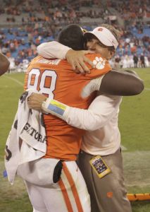 Brandon Thompson and Defensive Coordinator Kevin Steele