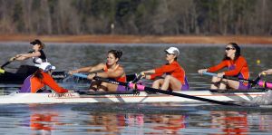 The Clemson rowing team took first place in all four races against Northeastern on Saturday morning on Lake Hartwell.
